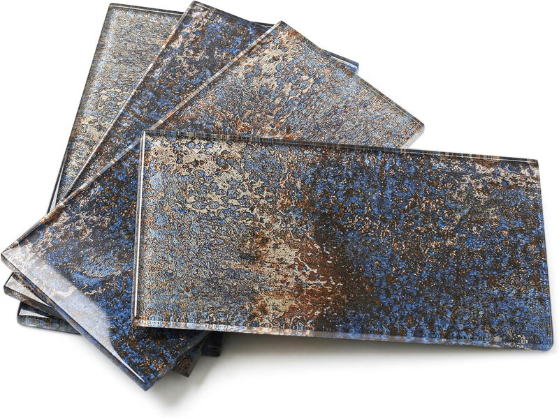 Blujellyfish Glass Subway Tile 3x6 Inch Antique Blue Tiles for Kitchen Backsplash Bathroom Accent Wall Glass Mosaic Tile (Pack of 20) - Image 1